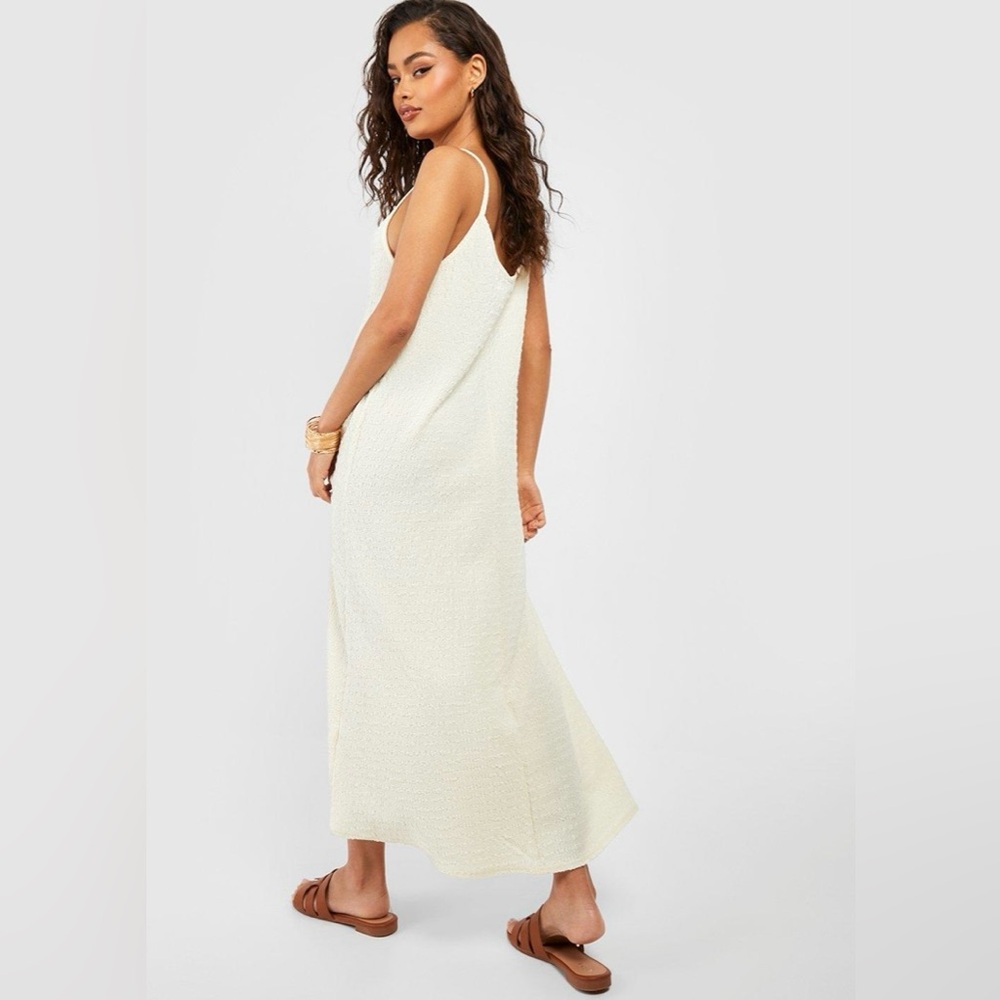 Boohoo Womens Trapeze Textured Midaxi Smock Dress | US 10 , UK 14 | Stone NEW!! - Picture 3 of 15